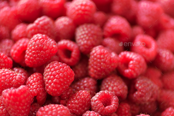 Ripe raspberries macro. Selective focus. Fruit background with copy space. Summer and berries - Stock Photo - Images