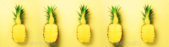 Bright pineapple pattern for minimal style. Top View. Pop art design, creative concept. Copy Space - Stock Photo - Images
