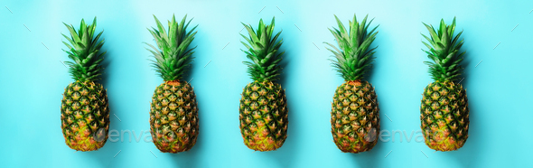 Bright pineapple pattern for minimal style. Top View. Pop art design, creative concept. Copy Space - Stock Photo - Images
