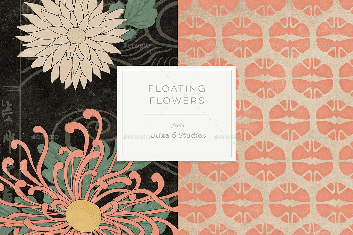 Vintage Japanese Flowers Woodblock Printables & Digital Clipart Pack