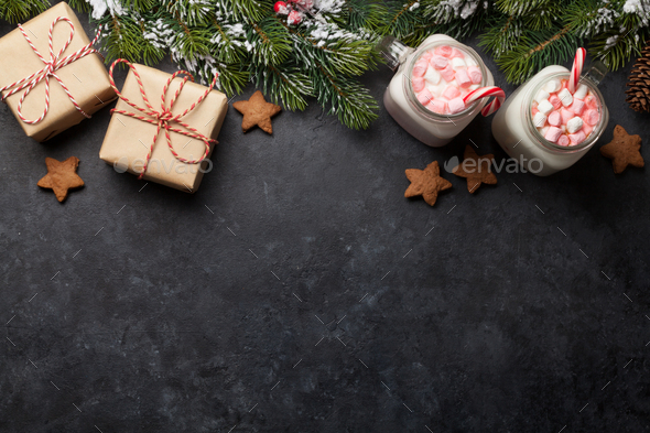 Traditional christmas cocktail with marshmallow - Stock Photo - Images
