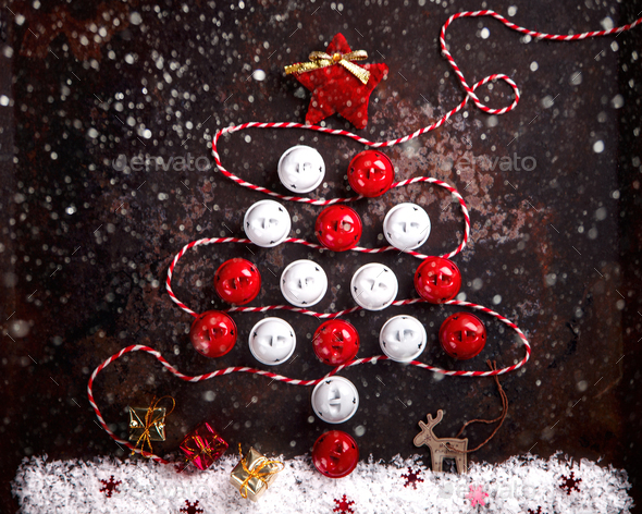 Stylized Design Christmas Tree with Xmas Toys, - Stock Photo - Images