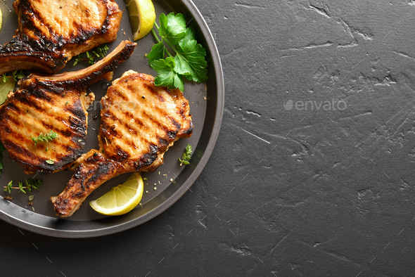 Grilled pork steaks - Stock Photo - Images