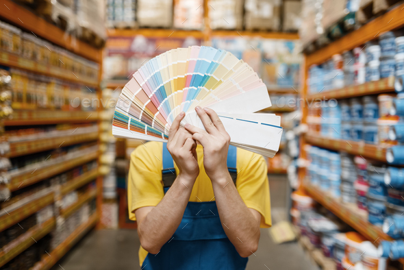 Builder showing color palette in hardware store