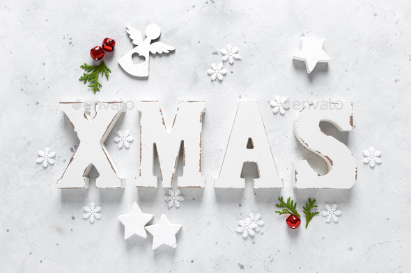 Christmas, New Year or Noel holiday festive winter greeting card with decorations, X-mas ornaments - Stock Photo - Images
