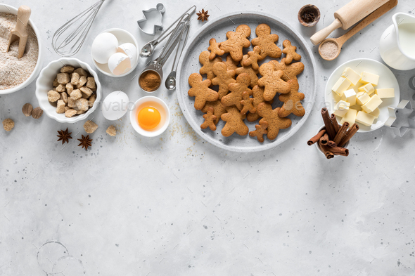 Christmas, New Year, X-mas, Noel or X-mas baking culinary background, recipe gingerbread cookies - Stock Photo - Images
