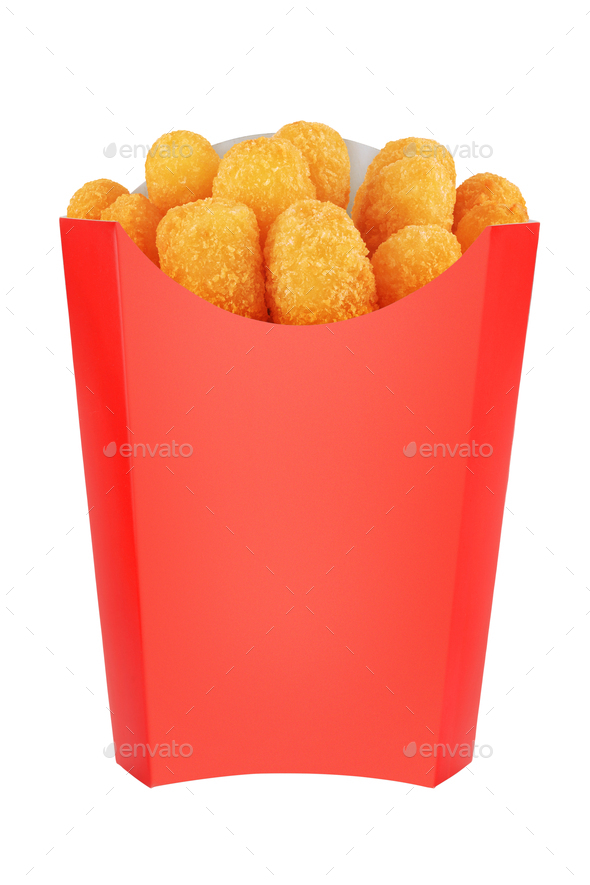 Deep fried cheese sticks in cardboard bag isolated