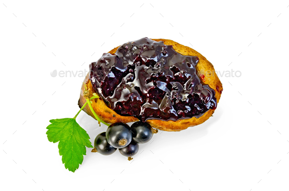 Bread with jam from blackcurrant top - Stock Photo - Images