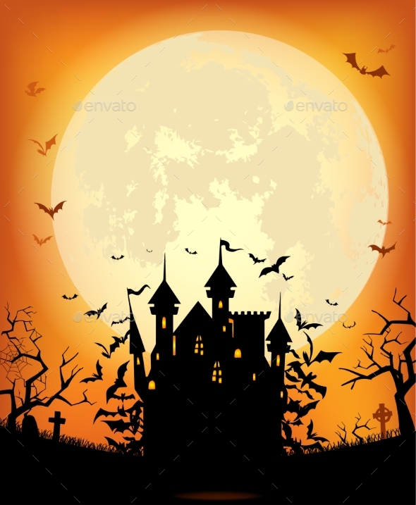 Halloween Background With Scary Dracula Castle By Azzzzya Graphicriver