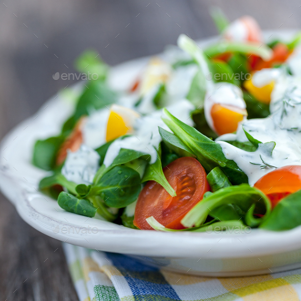 Vegetable salad with dressing can be considered unhealthy Stock Photo