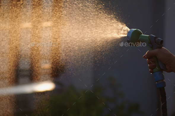 Water spray from watering spray head in the garden