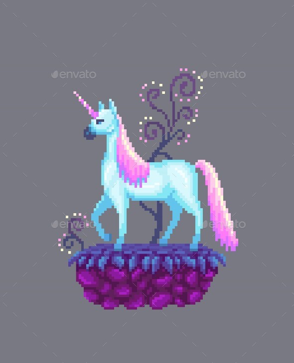 Pixel art de fantasia unicórnio de fogo