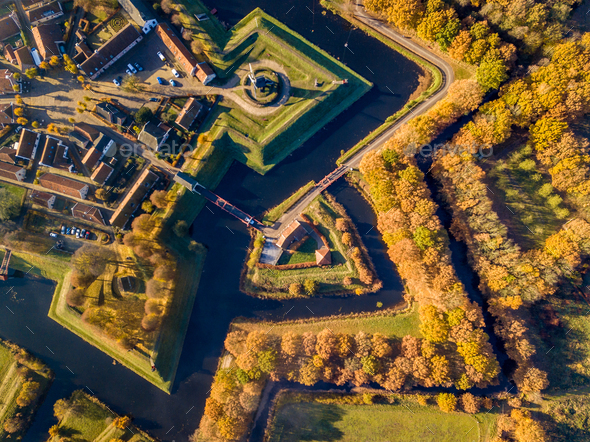 Aerial view of Fortification village of Bourtange - Stock Photo - Images