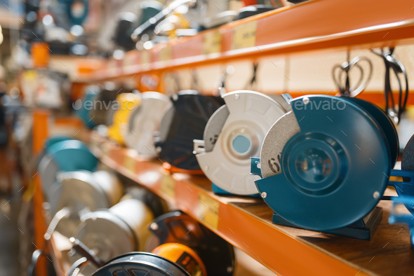 Hardware store assortment, emery machines - Stock Photo - Images