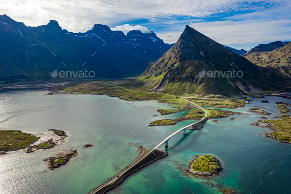 Fredvang Bridges Panorama Lofoten islands - Stock Photo - Images