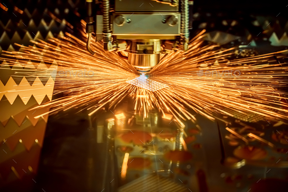 CNC Laser cutting of metal, modern industrial technology. - Stock Photo - Images
