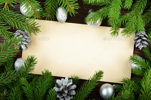 Flat lay mockup of holiday greeting card made of brown craft pap - Stock Photo - Images