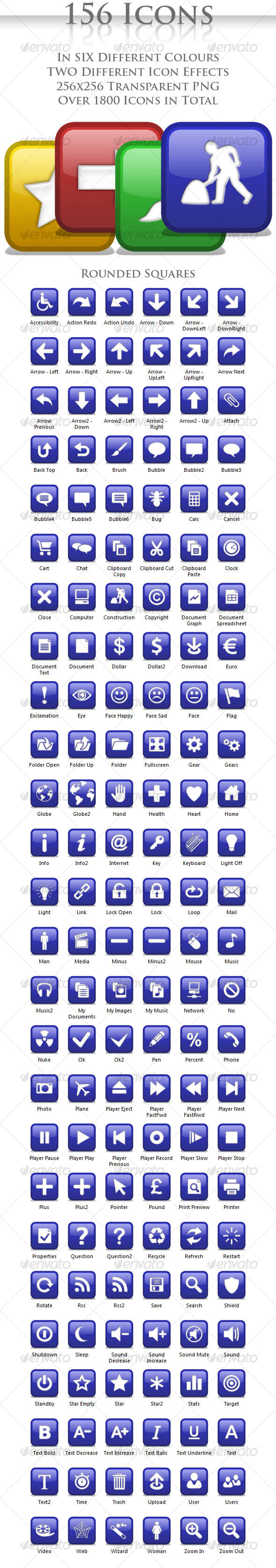 A collection of 156 Rounded Square Icons - Web Icons