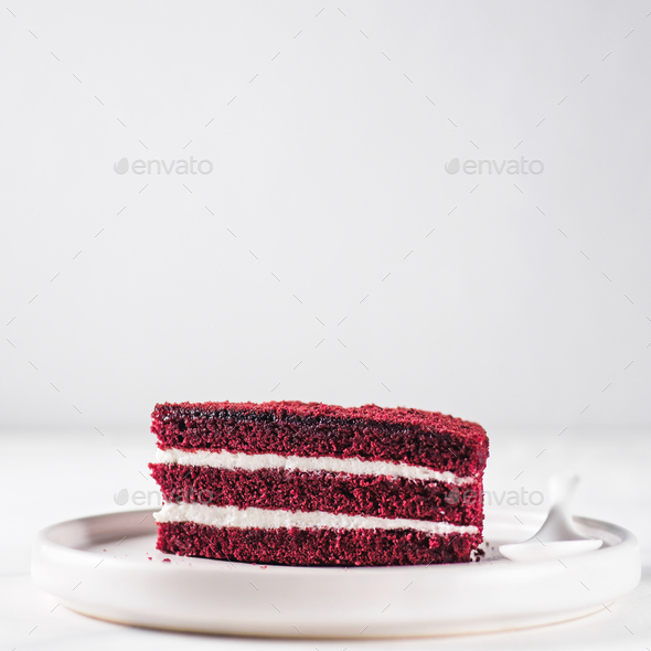Piece of red velvet cake with perfect texture - Stock Photo - Images