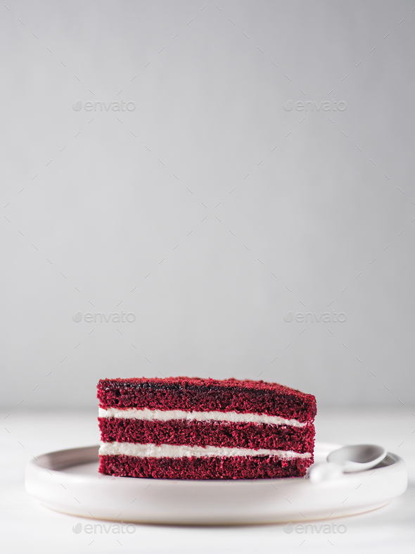Piece of red velvet cake with perfect texture - Stock Photo - Images