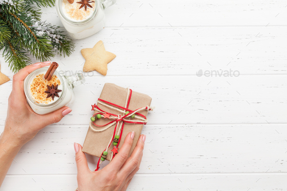 Eggnog. Traditional christmas cocktail - Stock Photo - Images