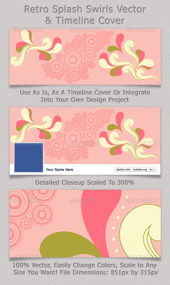 Retro Splash Swirls Vector & Timeline Cover - Facebook Timeline Covers Social Media