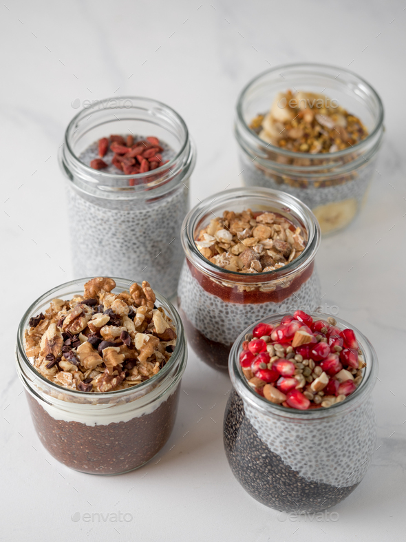 Chia Pudding Set In Different Glass Jars Stock Photo By Fasci | PhotoDune