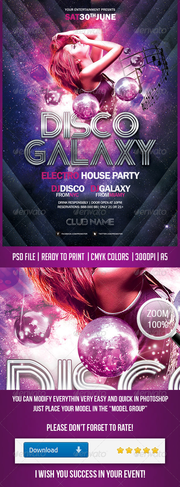 Disco Galaxy Electro Party Flayer - Clubs & Parties Events