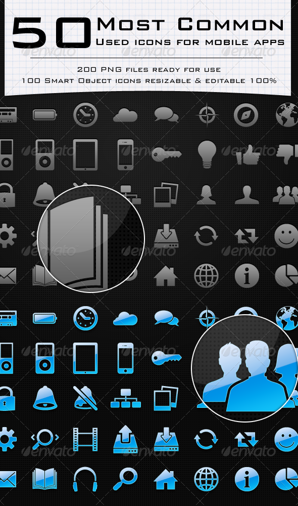 50 Most Common Used Icons for Mobile Apps in Software Icons