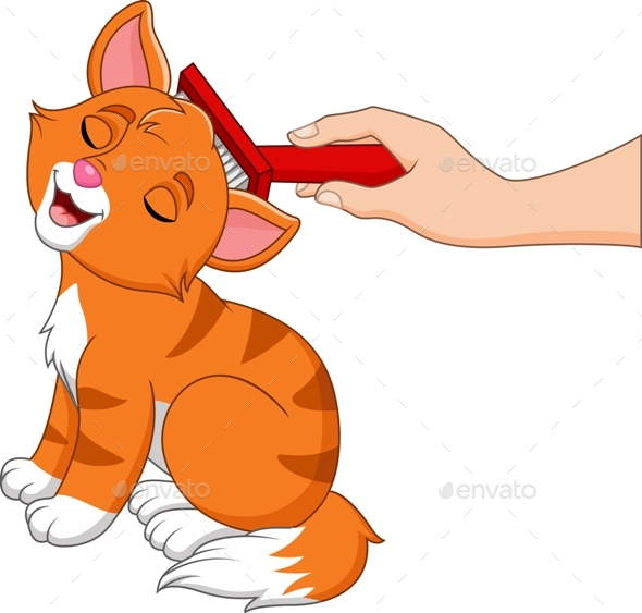 Cartoon Hand Brushing Cat with a Comb by tigatelu GraphicRiver