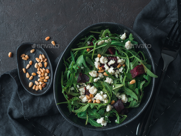 Aragula, beet and cheese salad - Stock Photo - Images