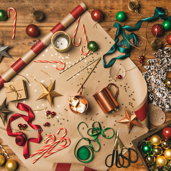 Christmas festive mood. Hot chocolate and Christmas decoration - Stock Photo - Images