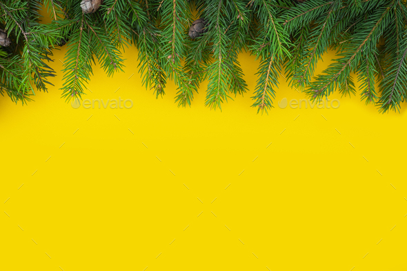 Christmas and New Year yellow background Stock Photo by gargantiopa