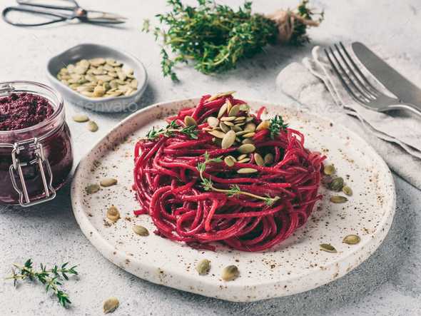 Beetroot pesto with copy space - Stock Photo - Images