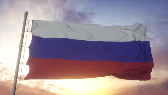 National Flag of Russia Waving in the Wind Against Beautiful Sky alt