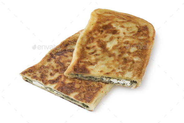 Traditional Moroccan pancake stuffed with spinach and feta chees - Stock Photo - Images