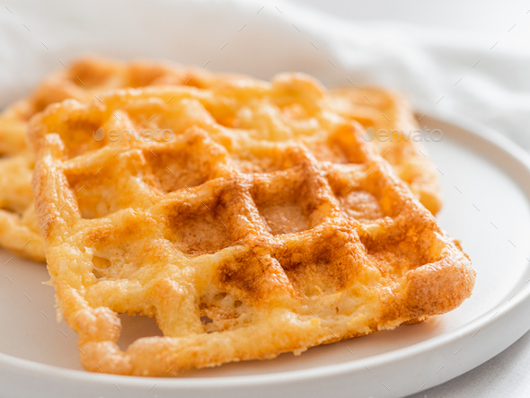 Savory keto two ingredients waffles - chaffles - Stock Photo - Images