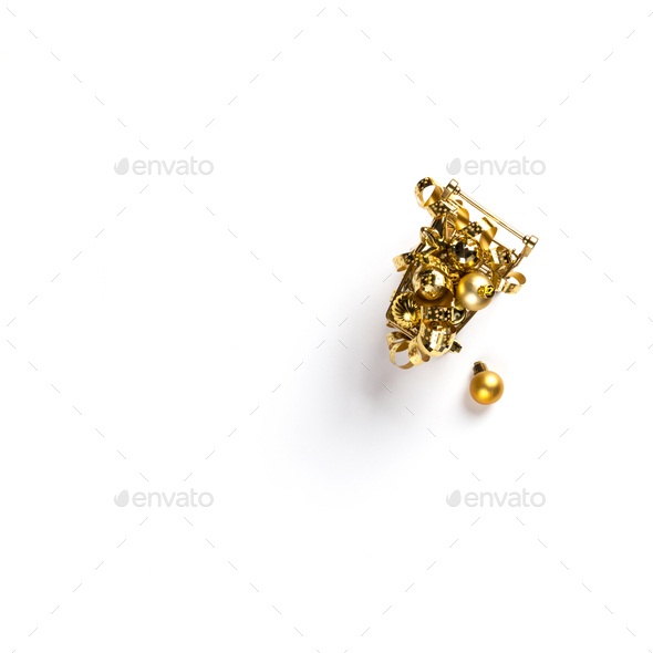 Shopping cart trolley basket gold color with Christmas decor - Stock Photo - Images