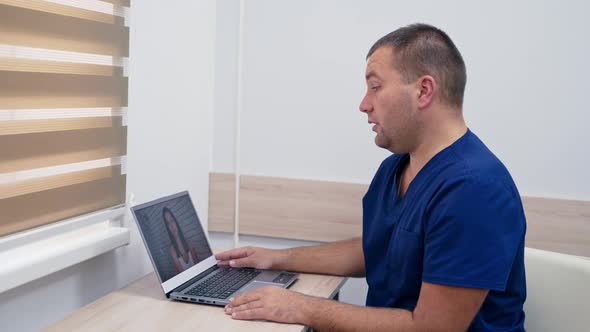 Medical specialist giving online consultation alt