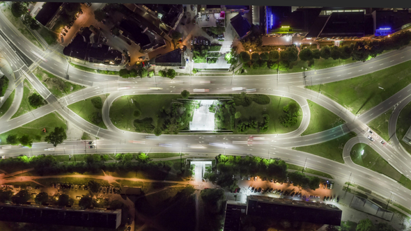 Crossroad Aerial View at Night alt