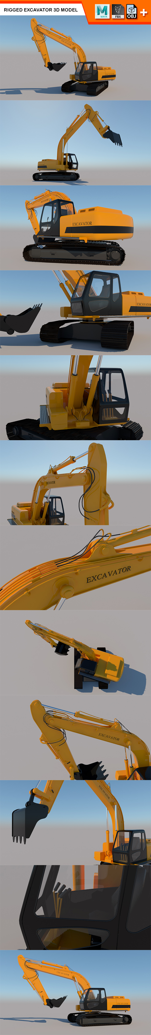 Rigged Excavator 3D - 3Docean 25028793