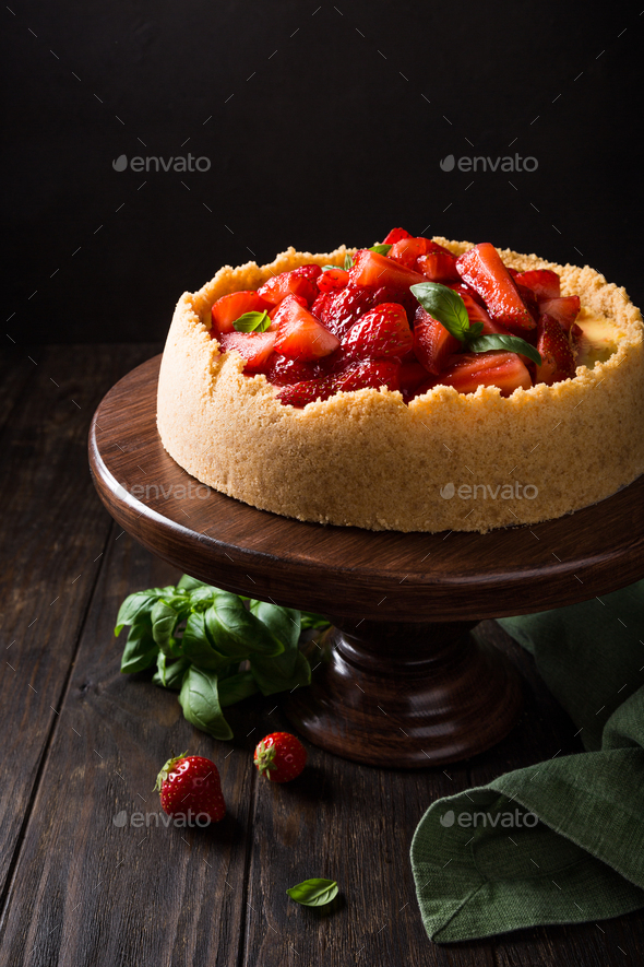 Strawberry cheesecake with basil - Stock Photo - Images