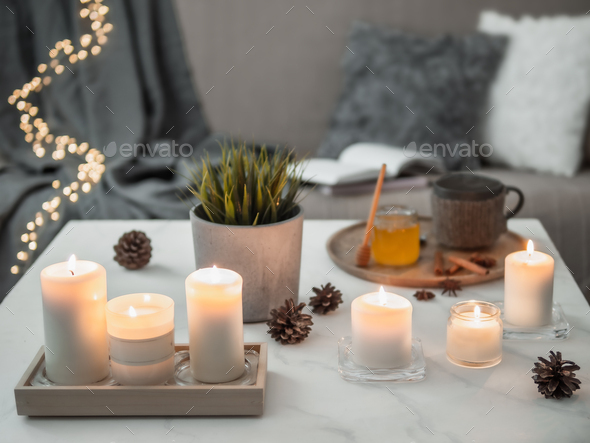 Hygge, lagom, cozy home concept - Stock Photo - Images