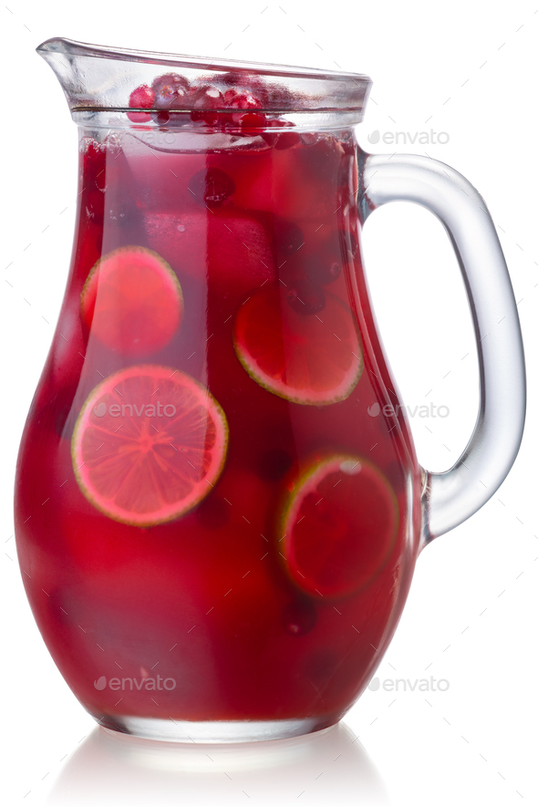 Iced cranberry lemon drink pitcher, paths Stock Photo by maxsol7