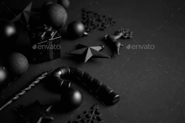Christmas minimalistic and simple composition in mat black color - Stock Photo - Images
