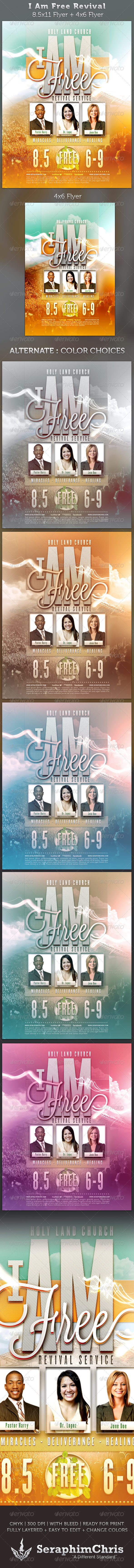 I Am Free Revival Flyer Full Page and 4x6 Template - Church Flyers