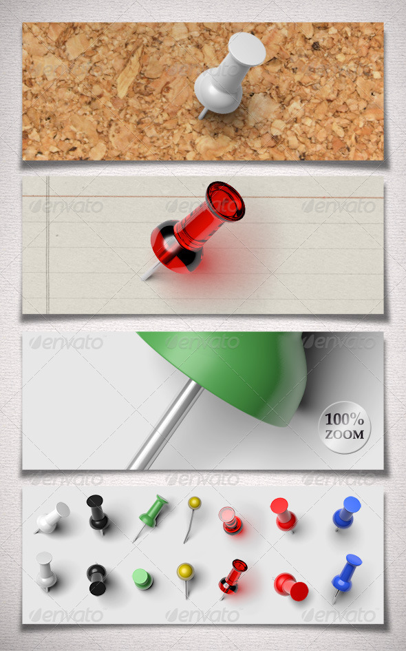 Push Pin Collection - Objects 3D Renders