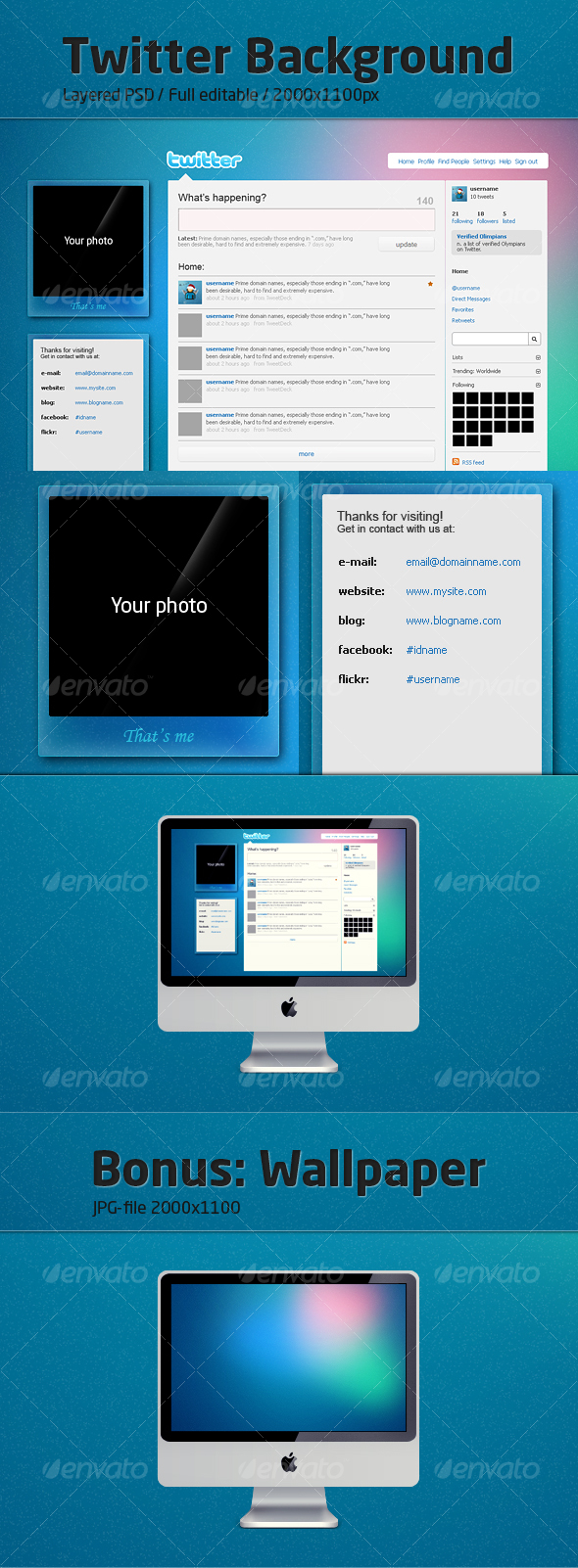 Twitter background «Blue Crystal» - Miscellaneous Web Elements