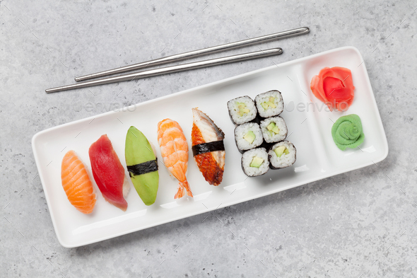 Japanese sushi set Stock Photo by karandaev