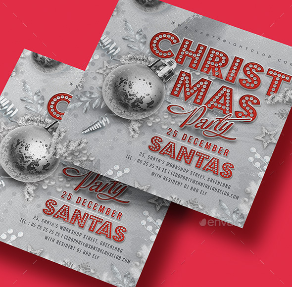 Red And Silver Christmas Party Flyer, Print Templates | GraphicRiver